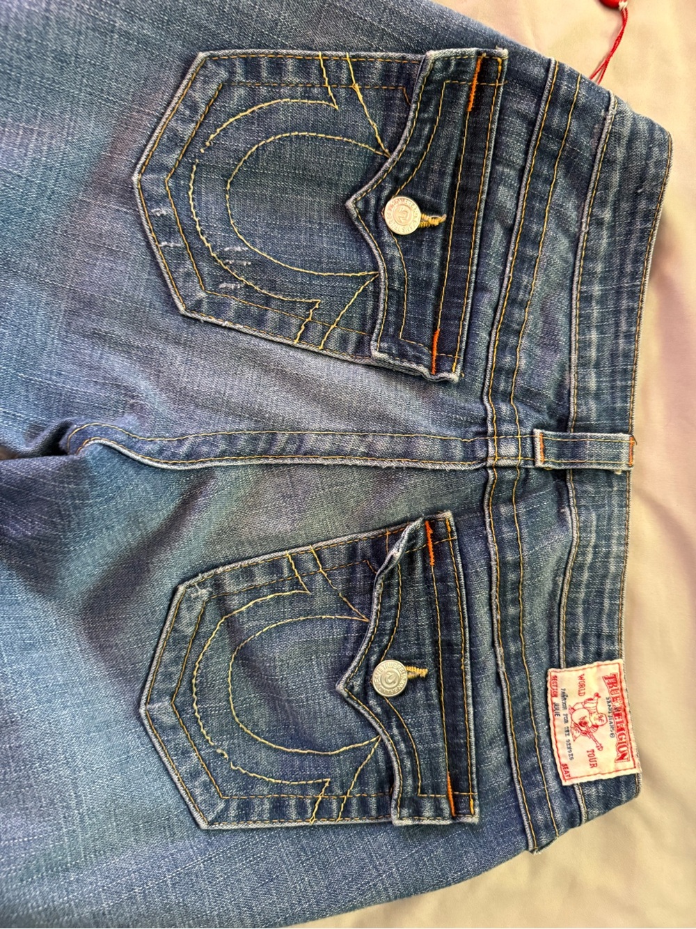 True Religion Women's Straight Leg Blue Jeans with  Back Flap Pockets Sz 30
